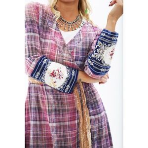 Aratta Silent Journey Boho Plaid Purple Pink Wrap Dress Size XS